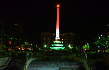 Obelisk at Altamira Square lit up to mark the 70th anniversary of Indias Independence.  